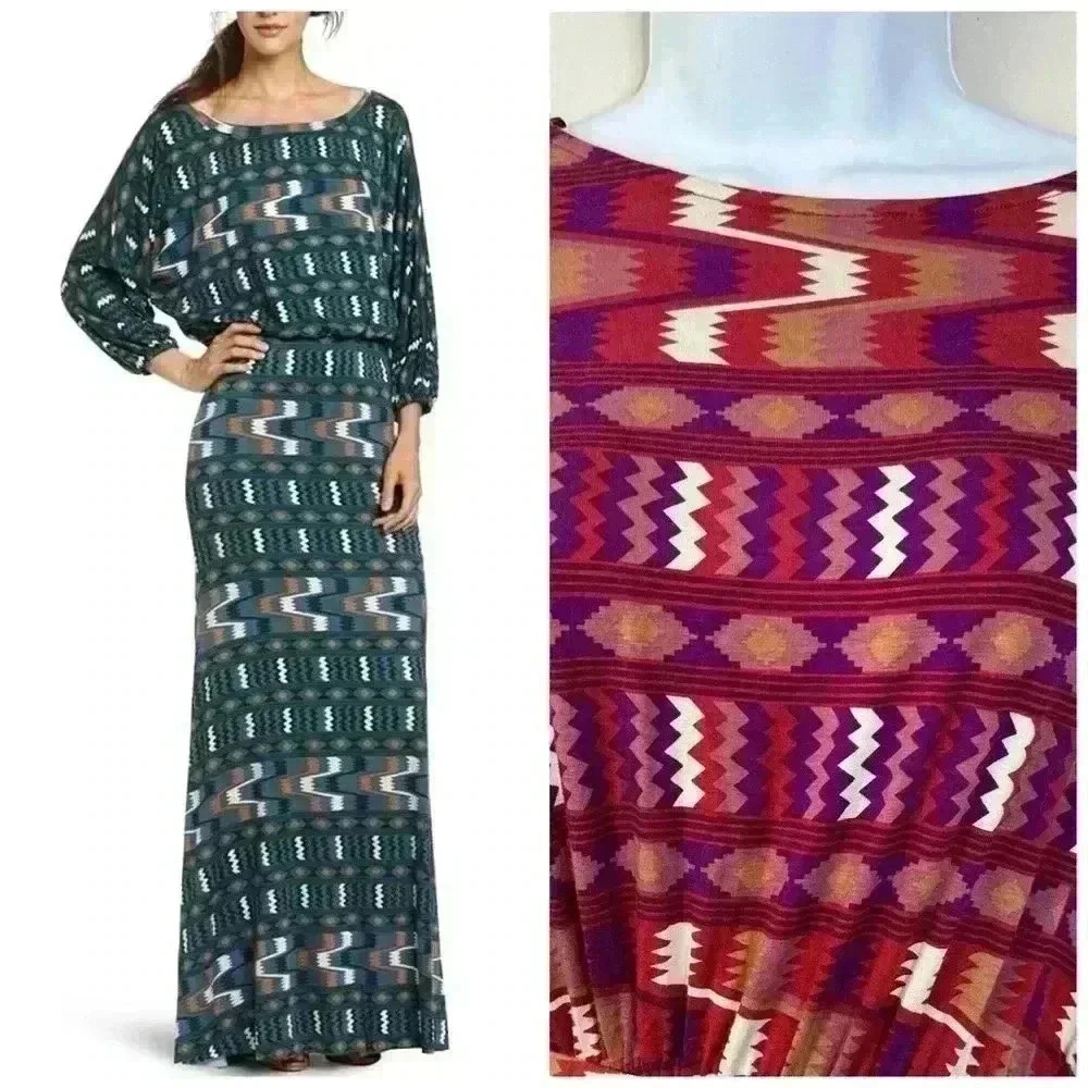 Rachel Pally Maxi Dress Small Boho Southwest Print Jersey Long Sleeve Festival